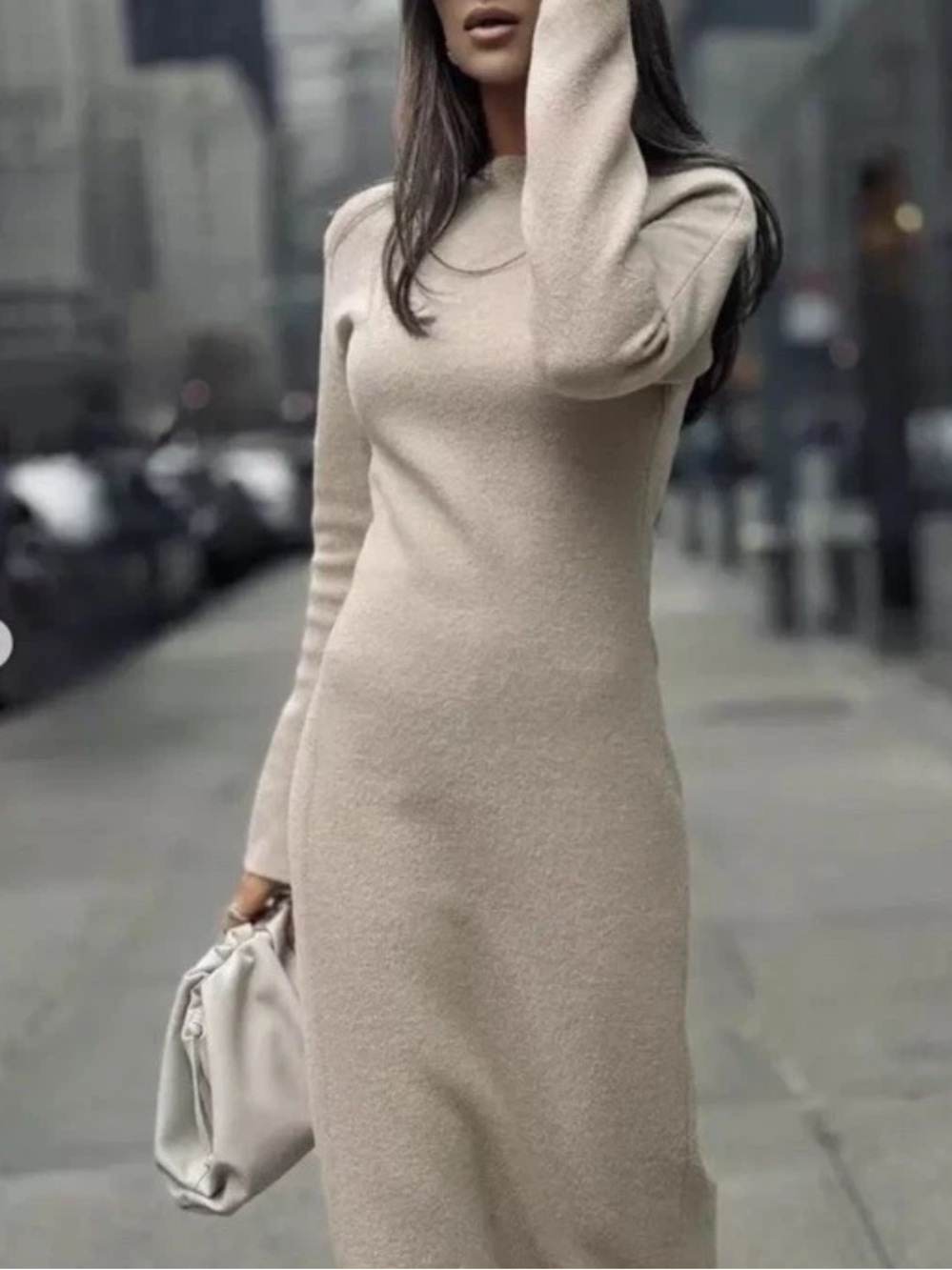 ZARA WOMEN IVORY ZW COLLECTION BOUCLÉ 100% WOOL MIDI DRESS SZ XS - Picture 3 of 12
